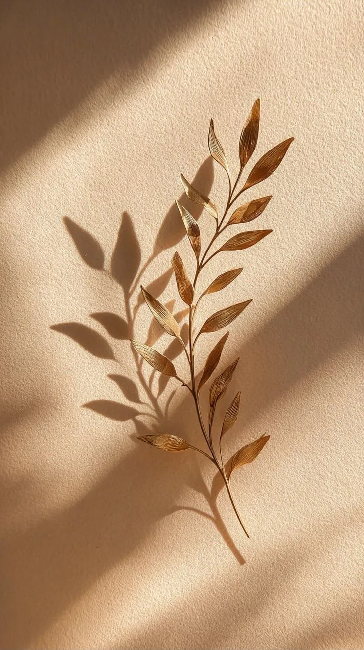 Gold leaves casting soft shadows on a warm wall